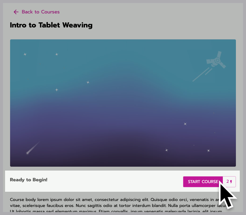 On the left under the course image, a status indicator says 'Ready to Begin' To the right, a user selects the 'Start Course' button.
