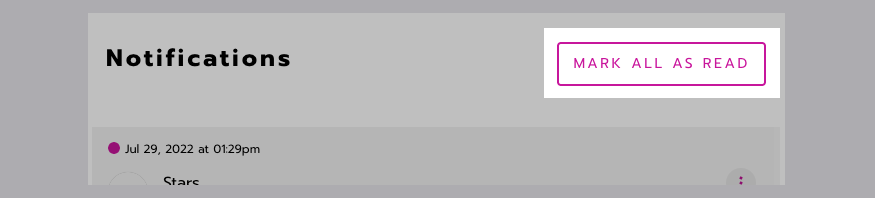 A button that says 'Mark al as read' is to the right of the title 'Notifications' at the top of the notifications inbox.