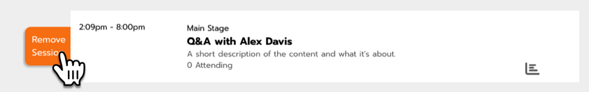 When you hover over a session, a Remove Session button appears on the left.
