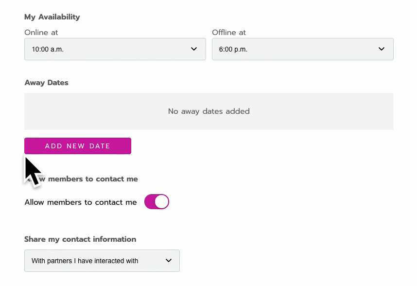 Recording of selecting away dates and times from a calendar.